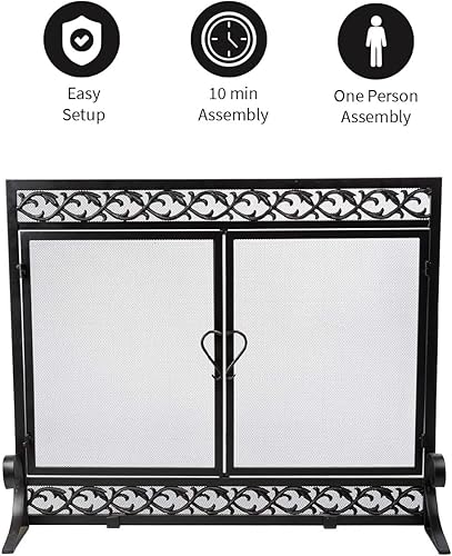 Miniatura 9 de Plow & Hearth Pantalla de metal para chimenea negra  44 pulgadas de ancho x 33 pulgadas de alto  Puertas magnéticas dobles con bisagras  Cubierta