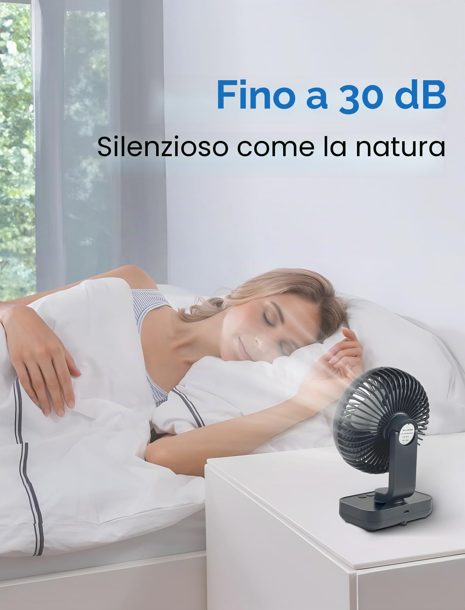 MERTTURM Ventilatore da Tavolo USB, Piccolo Ventilatore Oscillante a 4 Velocità, Mini Ventilatore Portatile con Batteria di 4000mAh Ricaricabile, Silenzioso Potente con Display a LED per Ufficio Casa