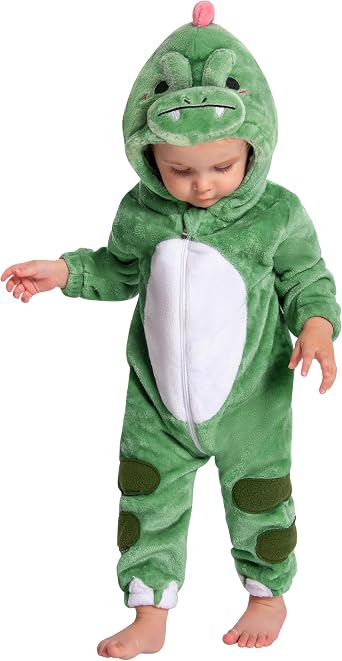 Baby Animal Costume, Unisex Toddler Onesie Halloween Cosplay Romper | Soft and Cozy Flannel, Infant Jumpsuit, Hooded One-Piece Sleepwear Outfits, Zipper Closure, Perfect for Christmas Party