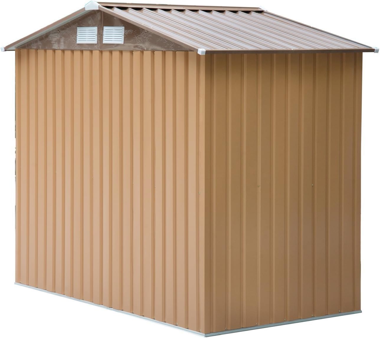 Outsunny Lockable Garden Shed Large Patio Roofed Tool Metal Storage Building Foundation Sheds Box Outdoor Furniture (6 x 4 FT, Khaki) - Image 5