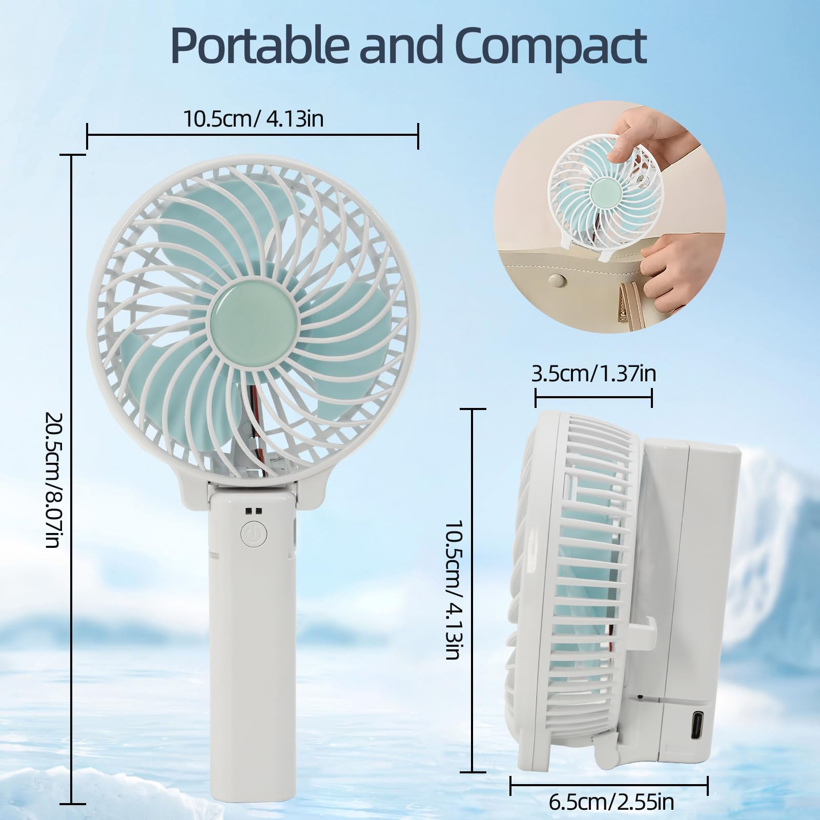Jsdoin Ventilatore portatile, Ventilatore portatile ricaricabile tramite USB con mini ventilatore da tavolo pieghevole a 3 velocità Ventole silenziose per raffreddamento da tavolo per interni (Bianco)
