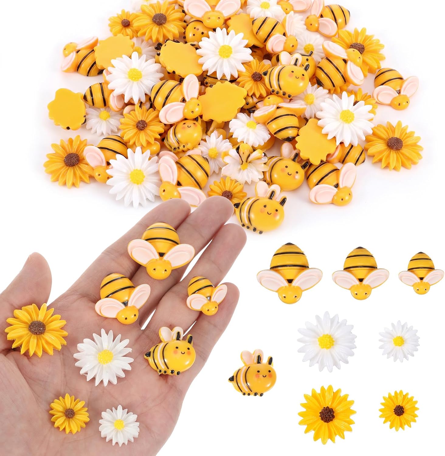 Matwsec 75PCS Bumble Bee Resin Bees Daisy Flower Embellishments