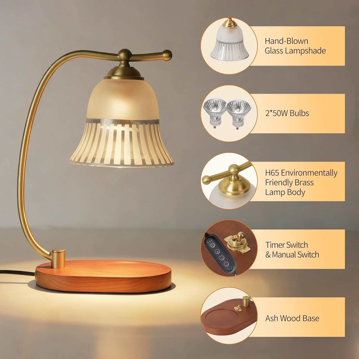 Aisilan Candle Warmer Lamp with Timer, Dimmable Candle Lamp Warmer for Jar Candles, Wax Melt Heater Gift for Women & Mom, Home Decor with 2 Bulbs for Bedroom & Housewarming