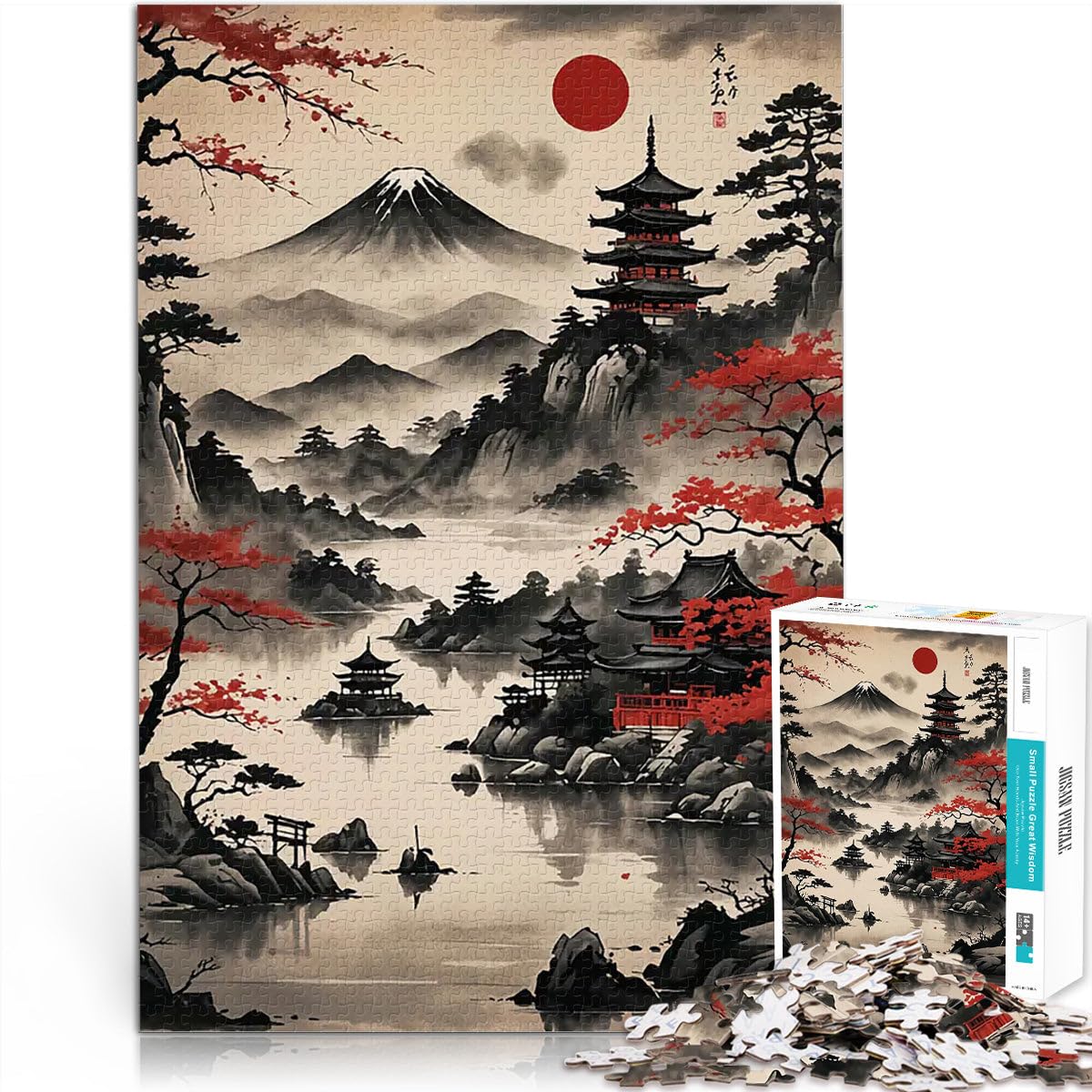 Puzzles de 2000 pièces pour Adolescents Paysage Japonais Vintage Coupe de précision Convient pour la décoration de Bureau 70x100cm