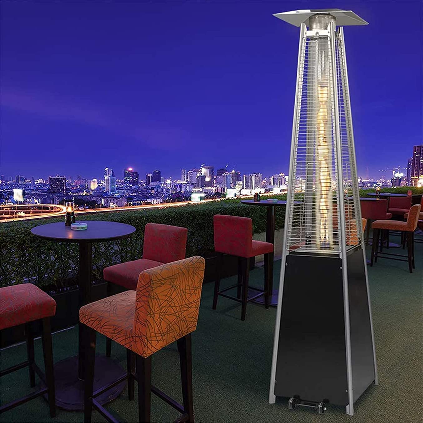 Riscaldatore da Terrazza Stufa a infrarossi Riscaldatore a propano da esterno 13KW Riscaldatore a fiamma a piramide da 42.000 BTU con riscaldatori per patio con ruote Spegnimento automatico, nero LSDR