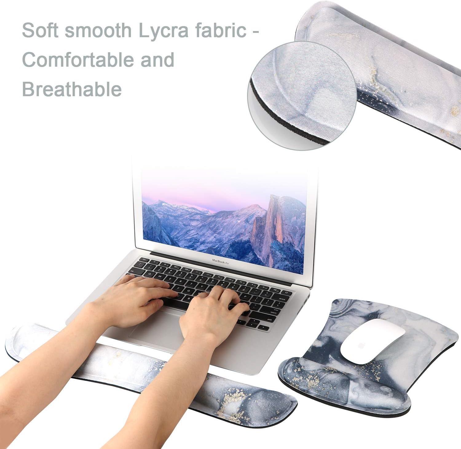 iLeadon Keyboard Wrist Rest Pad and Mouse Wrist Rest Support Mouse Pad Set, Non Slip Rubber Base Wrist Support with Ergonomic Raised Memory Foam for Easy Typing & Pain Relief, Gray Marble