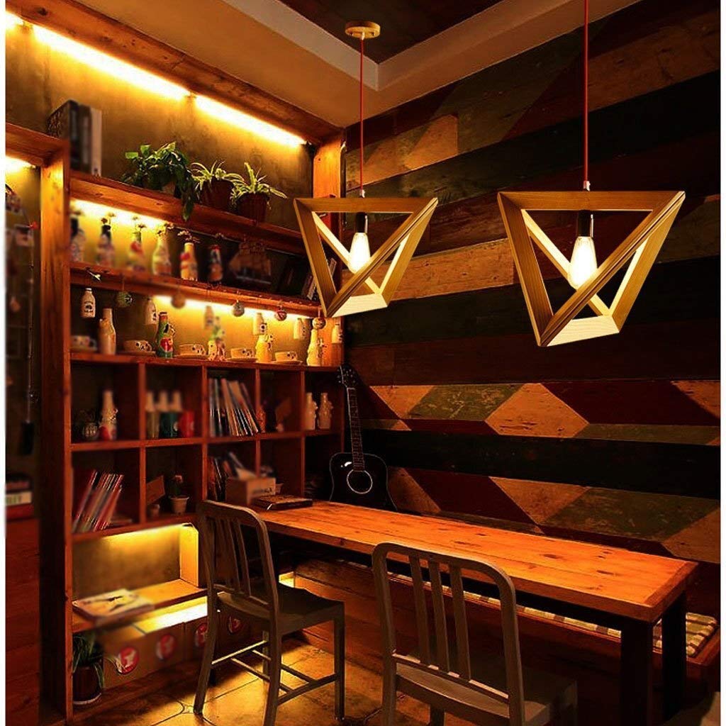 LEOSHI Lámpara de araña de Madera, Marco de Madera Triangular, decoración para Comedor, cafetería, Sala de Estar y Dormitorio Made in China