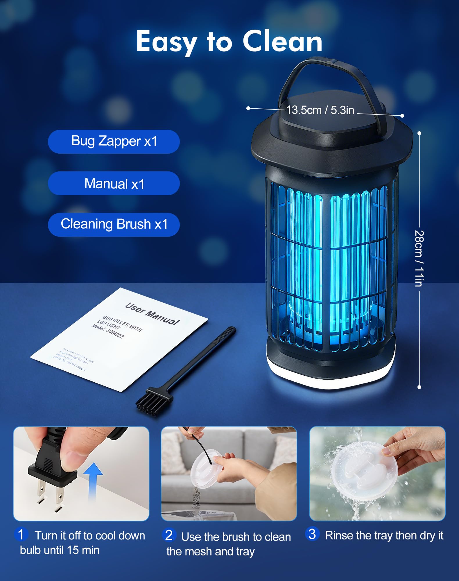 Eliminador de insectos para exteriores e interiores, 4400 V eléctrico con luz UV y azul, LED extra blanco, cubre hasta 2100 pies cuadrados, impermeable IP64