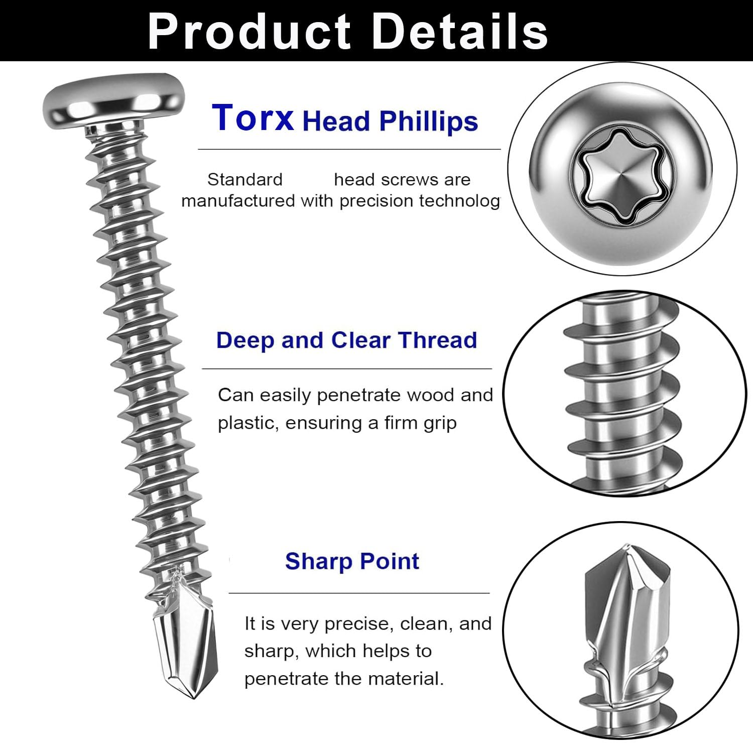 FandWay 100 Pcs Torx Self Tapping Screws Metal,M4.2x32mm Torx Self Drilling Screws,Pan Head Sheet Metal Tek Screw 410 Stainless Steel Black Coating With 1 T20 Bits For Metalwork Roofing Windows - Image 4