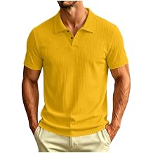 Men's Textured Polo Shirt Classic Short Sleeve Top Button Down Slim Fit Casual Shirt for Golf, Summer & Daily Wear