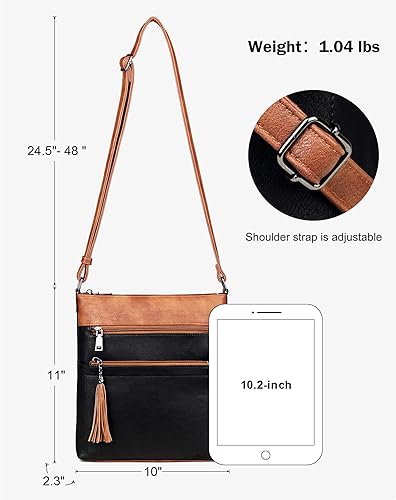 Miniatura 4 de MASINTOR Bolsos cruzados para mujer, bolso cruzado casual con múltiples bolsillos, bolso de hombro con correa ajustable con borlas