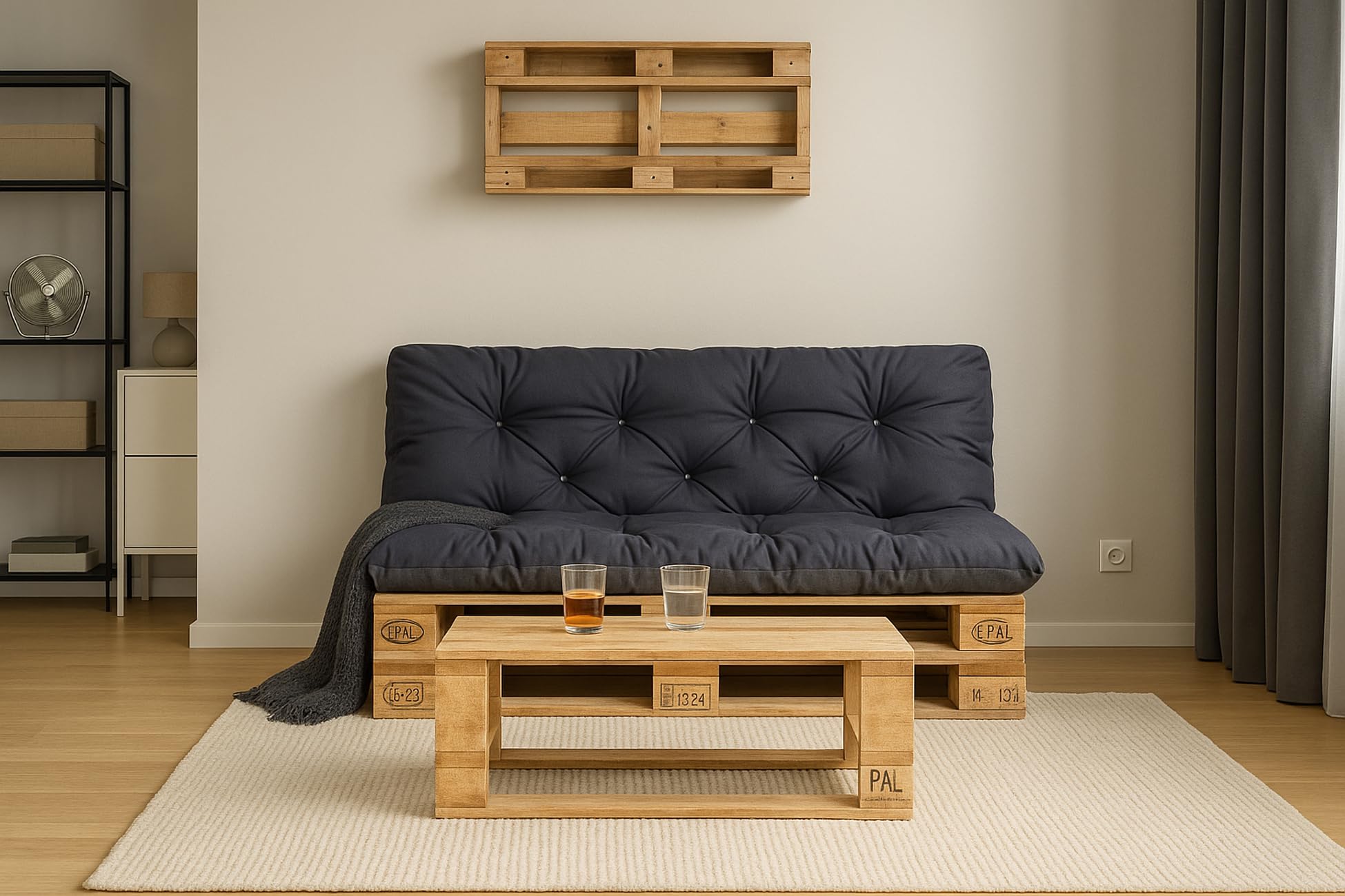 Cuscini pallet, Cuscini per pallet esterni/Cuscino Euro Pallet, Cuscino Divano, Cuscino Soggiorno da Giardino (Set:120x80+120x40cm, Blu Navy)