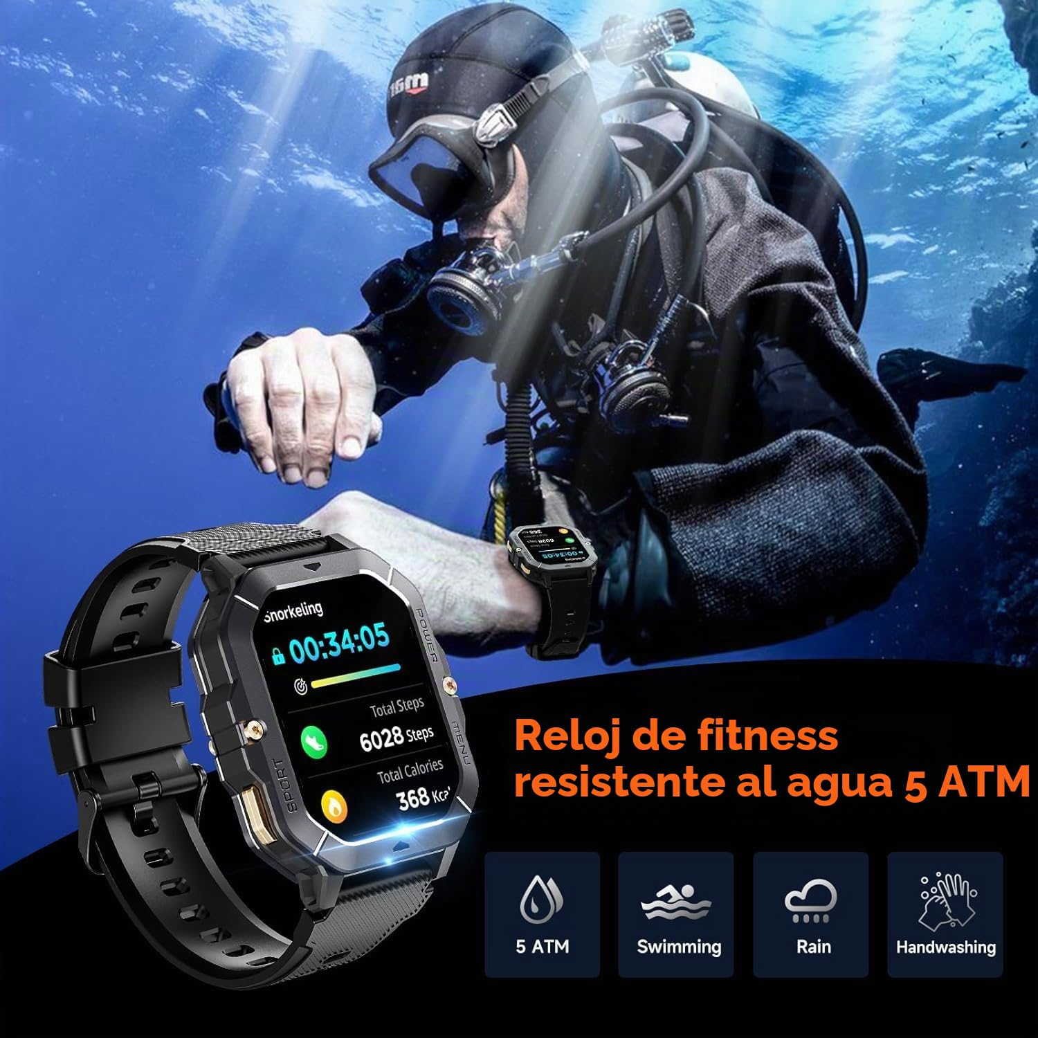 OBA Oukitel BT101 - Reloj Deportivo de 2,02 Pulgadas, 100 Modos Deportivos, Resistente al Agua 5 ATM, notificaciones, pulsómetro, podómetro, 410 mAh, Color Verde, Verde, Media, Rugged