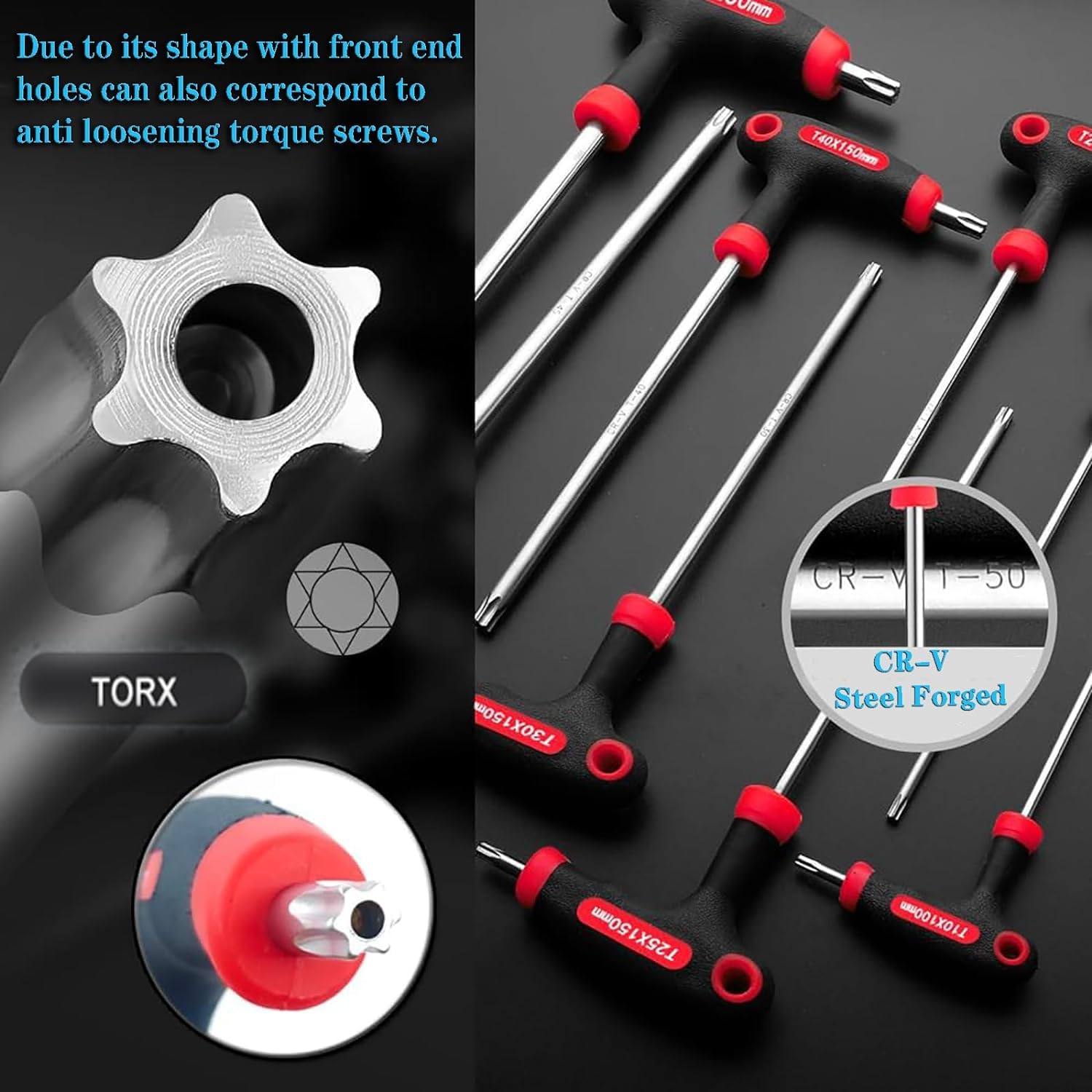 Juego de llaves de mango en T de 19 piezas,Juego de llaves hexagonales y torx,Llave de pasador Trx con asas transversales,Juego de llaves con mango en T