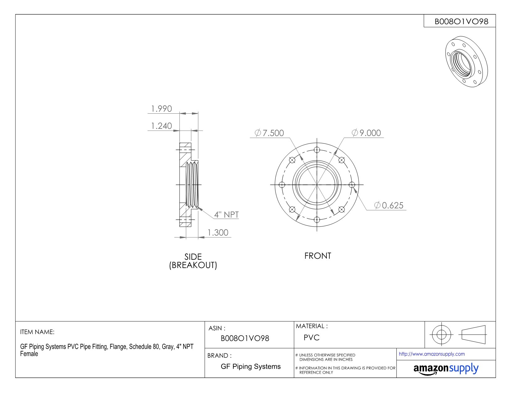 PVC pipe Fitting, flange, schedule 80, grigio, NPT, 4 Inches, Gray, 1