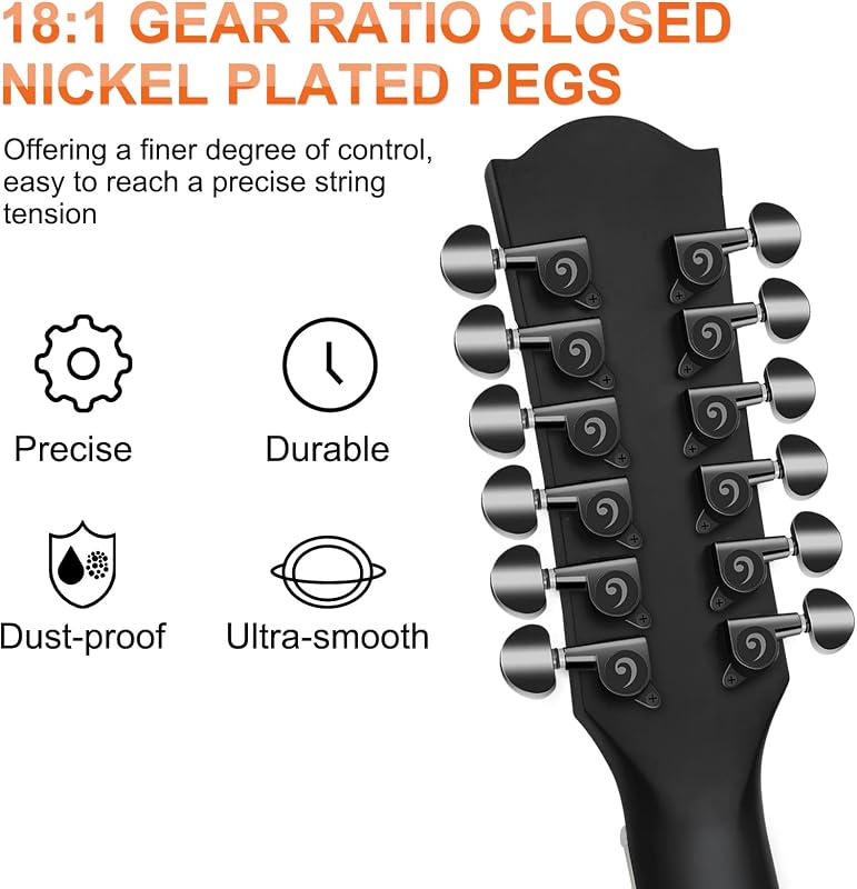 Vangoa 12 húros western gitár 41" pickup EQ elektroakusztikus fekete