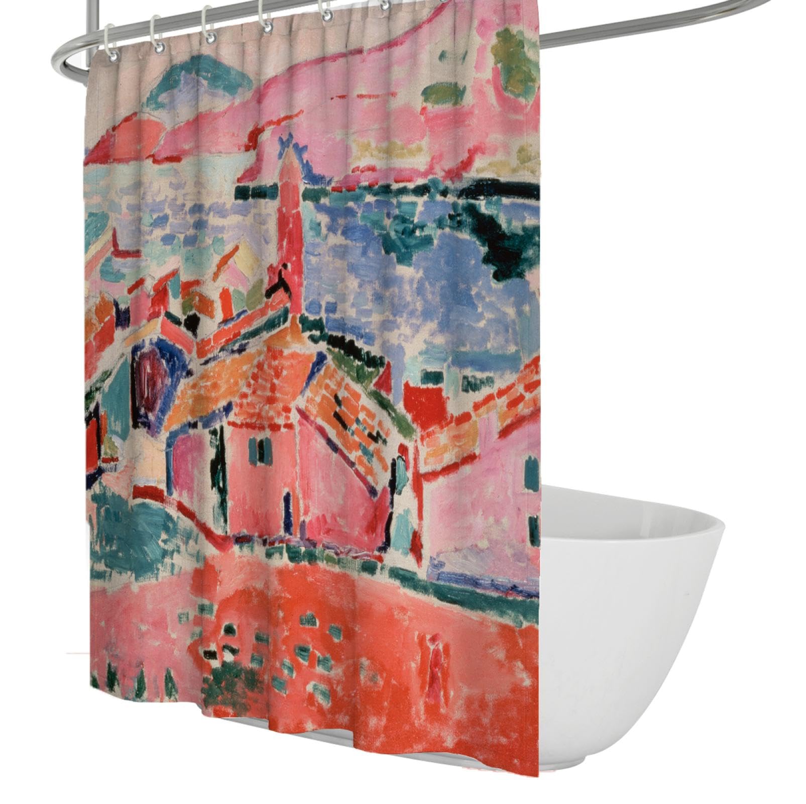 Mokosaise Colors-5 Abstract Landscape Shower Curtain Henri Matisse The Roof Of The Town Of Koliur Washable Waterproof Shower Curtain Set Bathroom Decor W90xl180cm