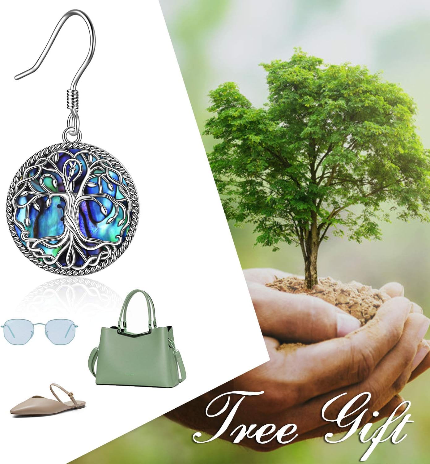 POPLYKE Celtic Tree of Life Earrings for Women Sterling Silver Family Tree Abalone Shell/Volcano Crystal Dangle Earrings Jewelry - Image 6