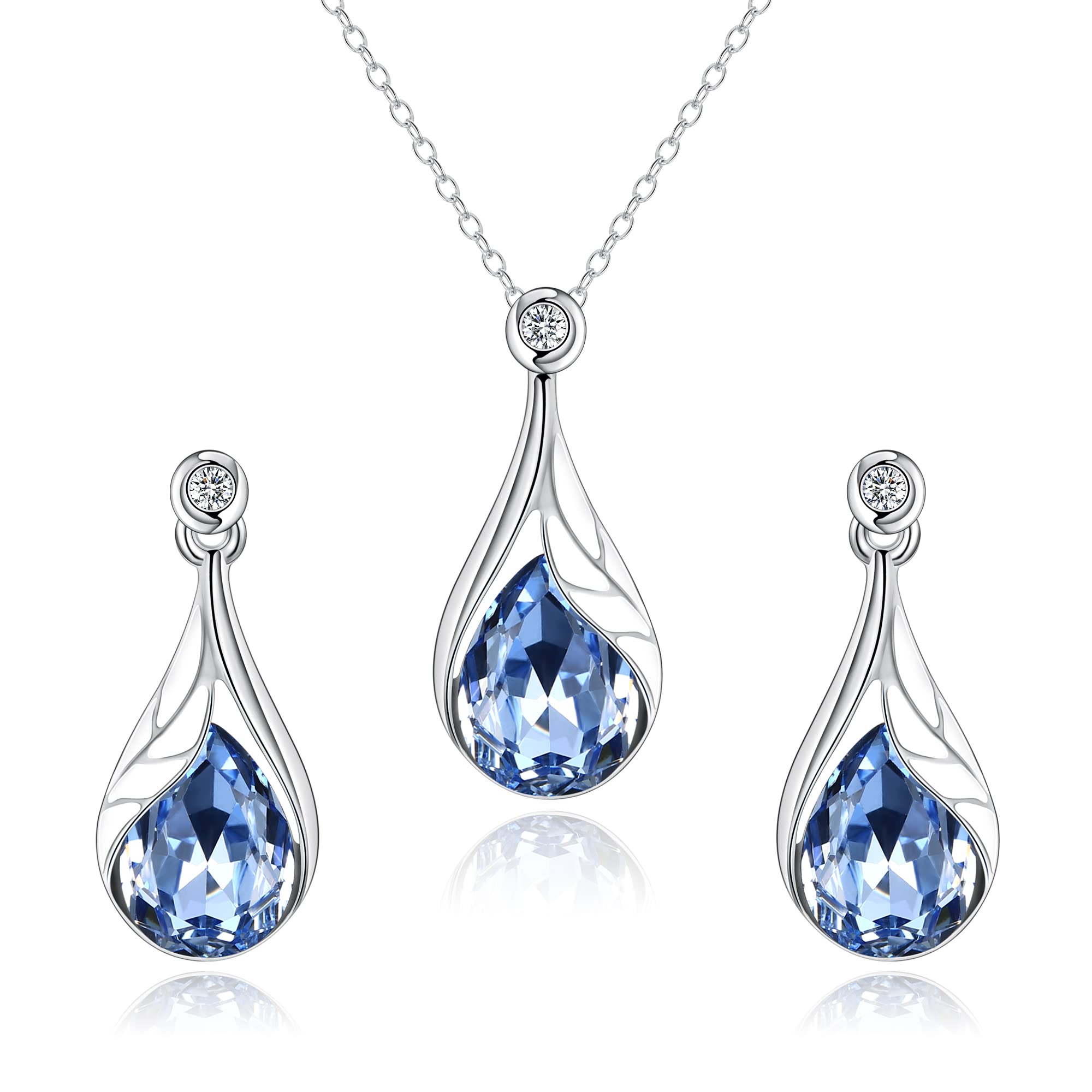 Clearine Juegos de Joyas de Mujer Conjunto de Collar Pendientes Colgantes de Lágrima de Cristal Austriaco de Hoja Esmaltada