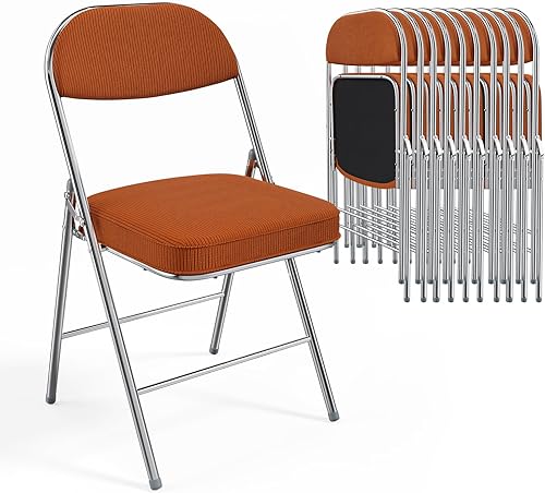 VINGLI Sillas plegables con asiento y respaldo acolchados, marco de metal, tela de pana duradera, capacidad de 350 libras, juego de 10, color