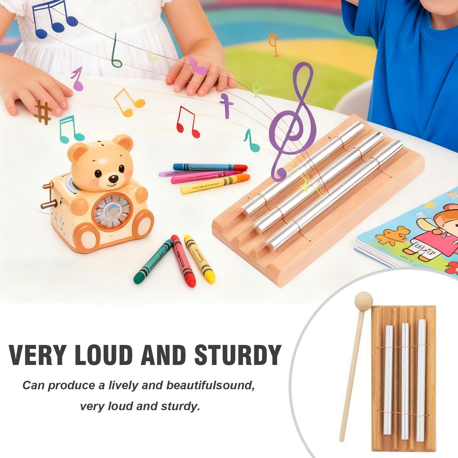 Chime Energy - Varilla de sonido de 3 tonos con mazo de madera, carillón para niños, para profesores, clases de música, meditación y yoga