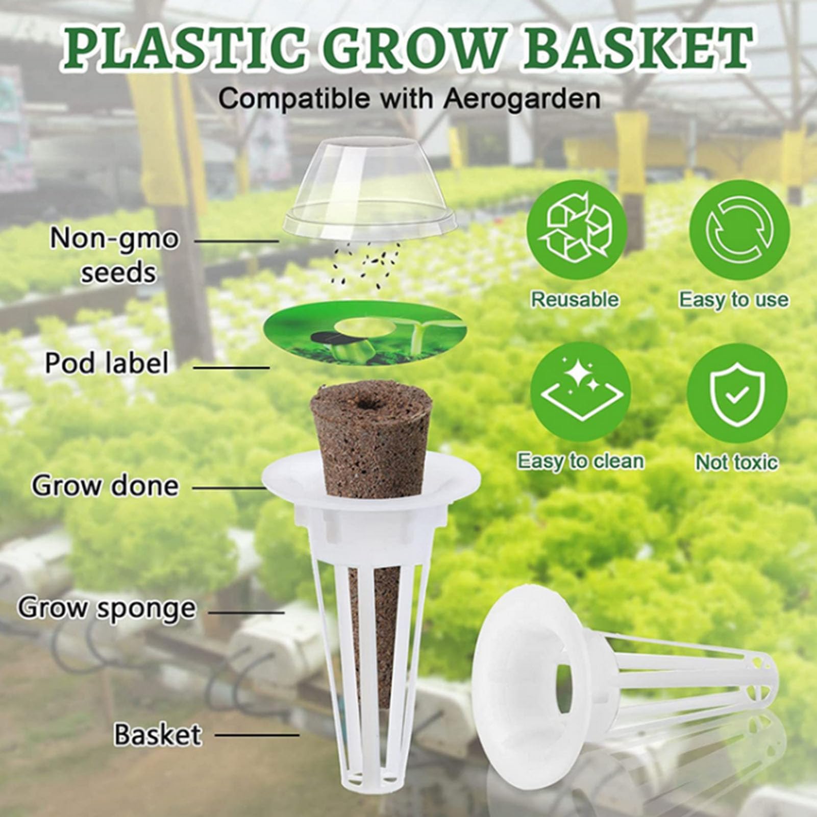 150 stuks Hydrocultuur Tuinaccessoires Zaden Pods Kit, Kweek Alles Hydrocultuur Benodigdheden met 50 Pod Etiketten, 50 Manden, 50 Doorzichtige Deksel