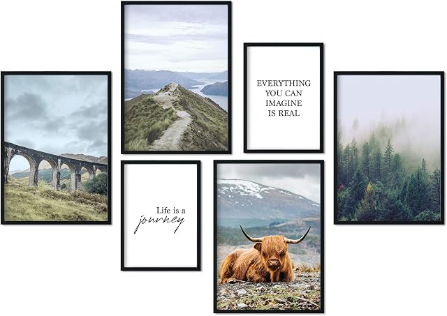 Zestaw plakatów klasy premium, nowoczesne obrazy dekoracyjne do salonu, do sypialni, na ścianę (Highland, A4, A5)
