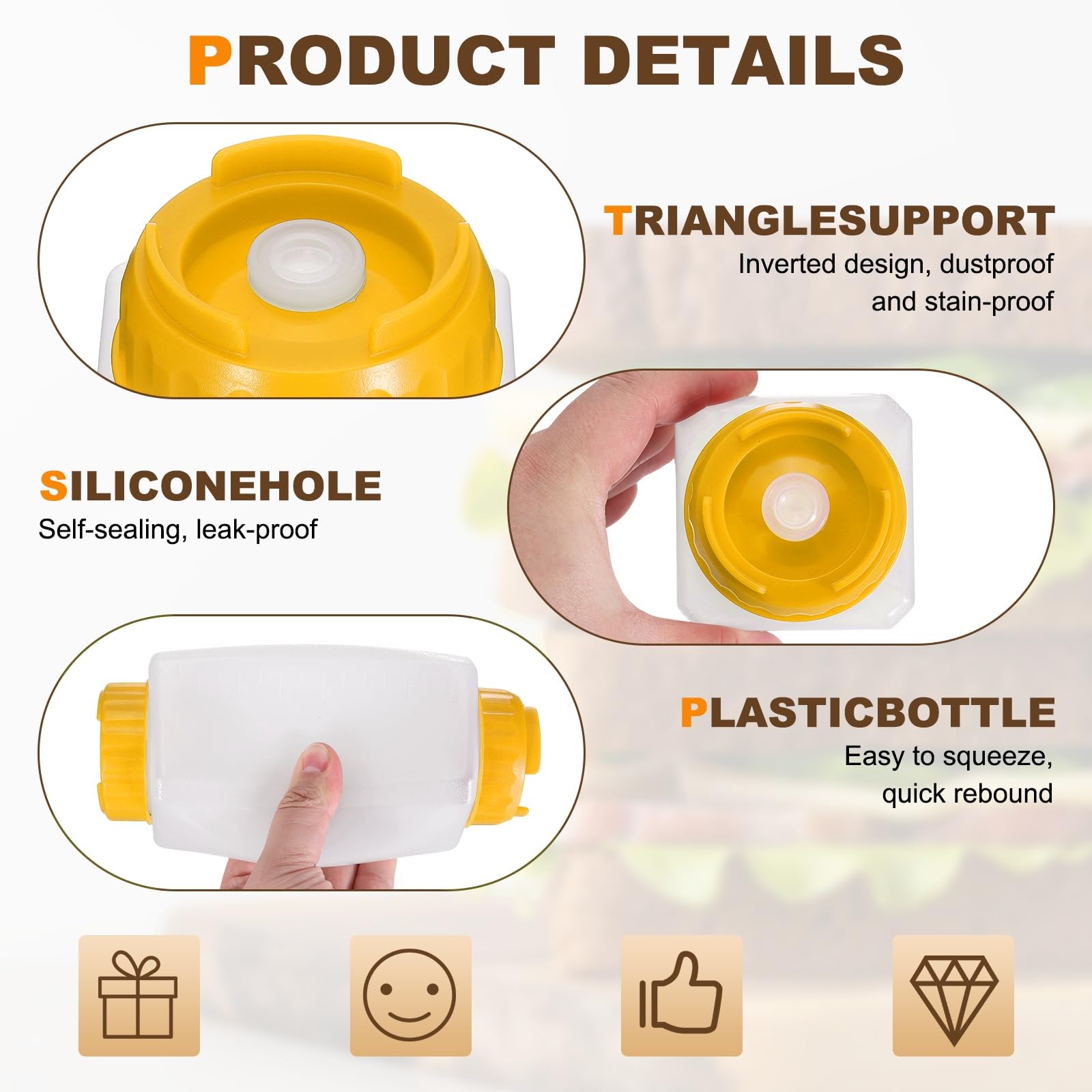 QUARKZMAN Bottigliette Dosatrici per Condimenti, 2 Pezzi 24 Oz Bottiglia Quadrata Doppio Beccuccio Ricaricabile, Dispenser Antigoccia per Olio da Cucina Salsa Miele Sciroppo, Giallo