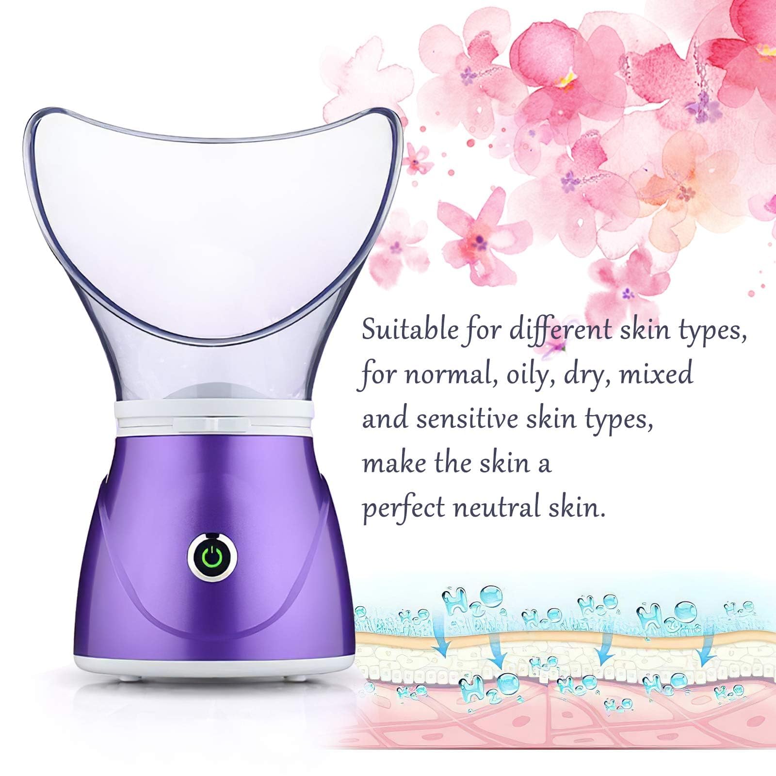 Apstour FS 60 Purple Sauna facial, vaporisateur facial pour les soins cosmétiques du visage, ouvre les pores et hydrate, vapeur bienfaisante, convient aussi pour l'aromathérapie et l'inhalation