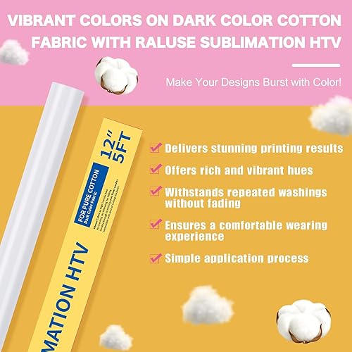 Miniatura 2 de Sublimación HTV para tela oscura, 12 pulgadas x 5 pies, acabado mate, sublimación HTV para algodón, vinilo HTV transparente para sublimación,