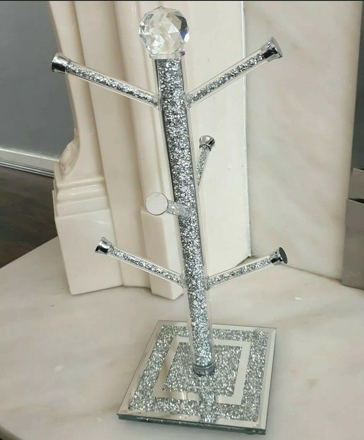 Sparkly Crushed Diamond Mug Tree Cup Holder Silver Crystal, Kitchen Bling Gift