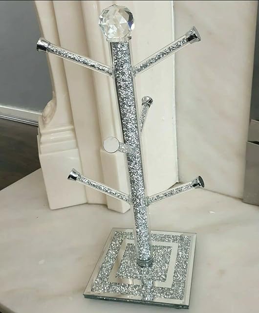 Biznest Sparkly Crushed Diamond Mug Tree Cup Holder Silver Crystal, Kitchen Bling Gift