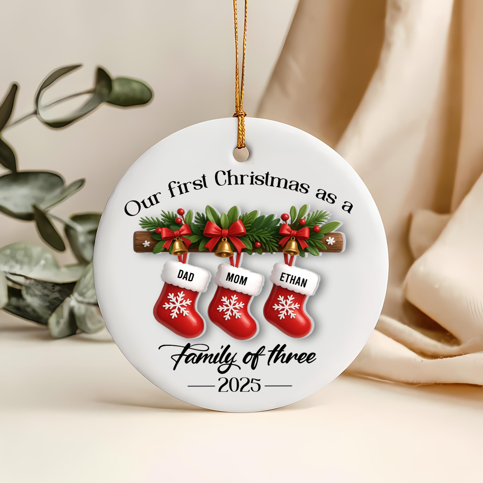 Fastpeace Personalized Family Christmas Ceramic Ornament – Custom Name Stocking Ornament 2025 – Our First Christmas Together Tree Decoration Gift for Mom, Dad — image 1
