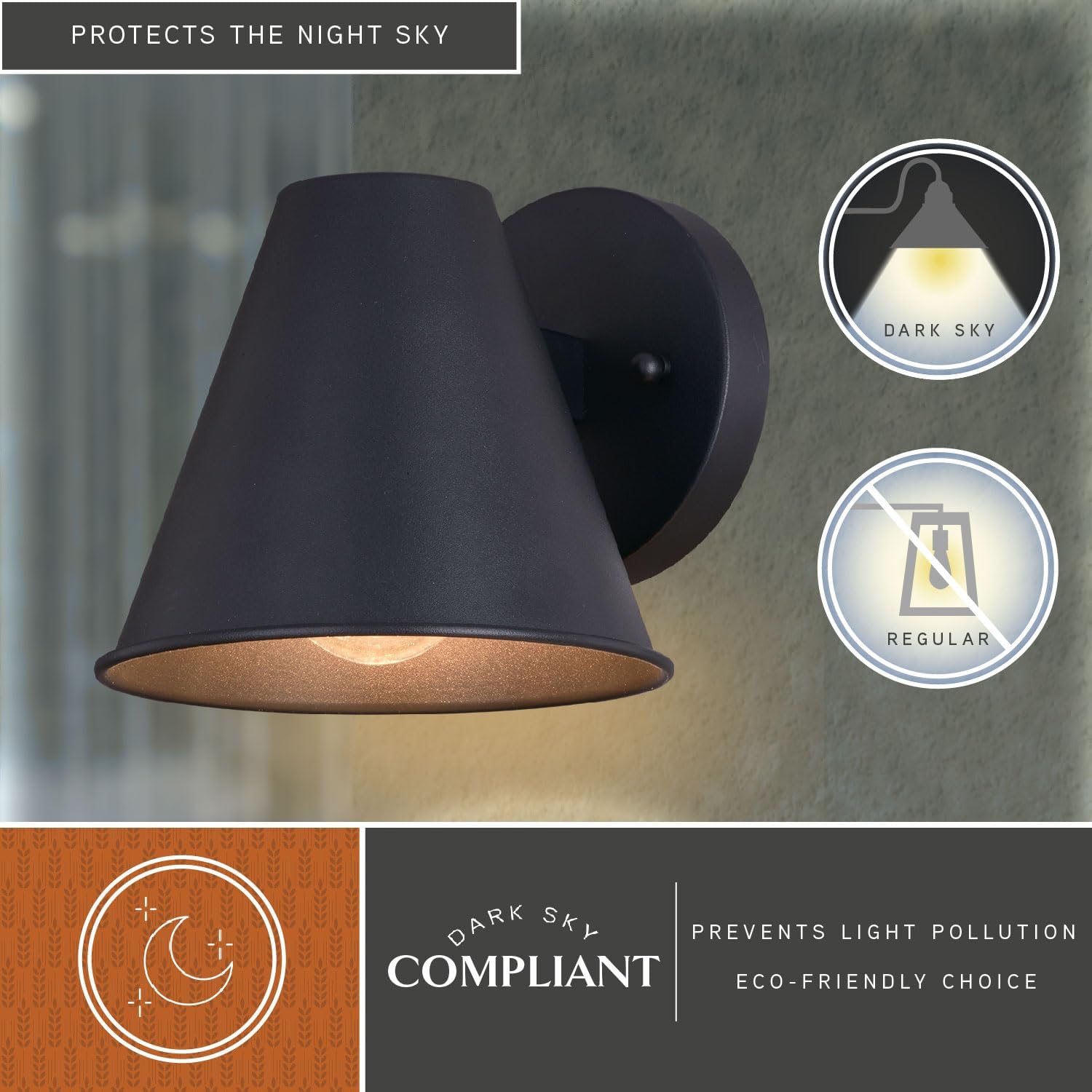 VAXCEL Smith 6.25 in. H 1-Light Textured Black Contemporary Outdoor Wall Sconce, Durable Steel Metal Cone Shade, LED Compatible, Dark Sky Compliant, Use for Exterior Porch Patio Front Door or Garage