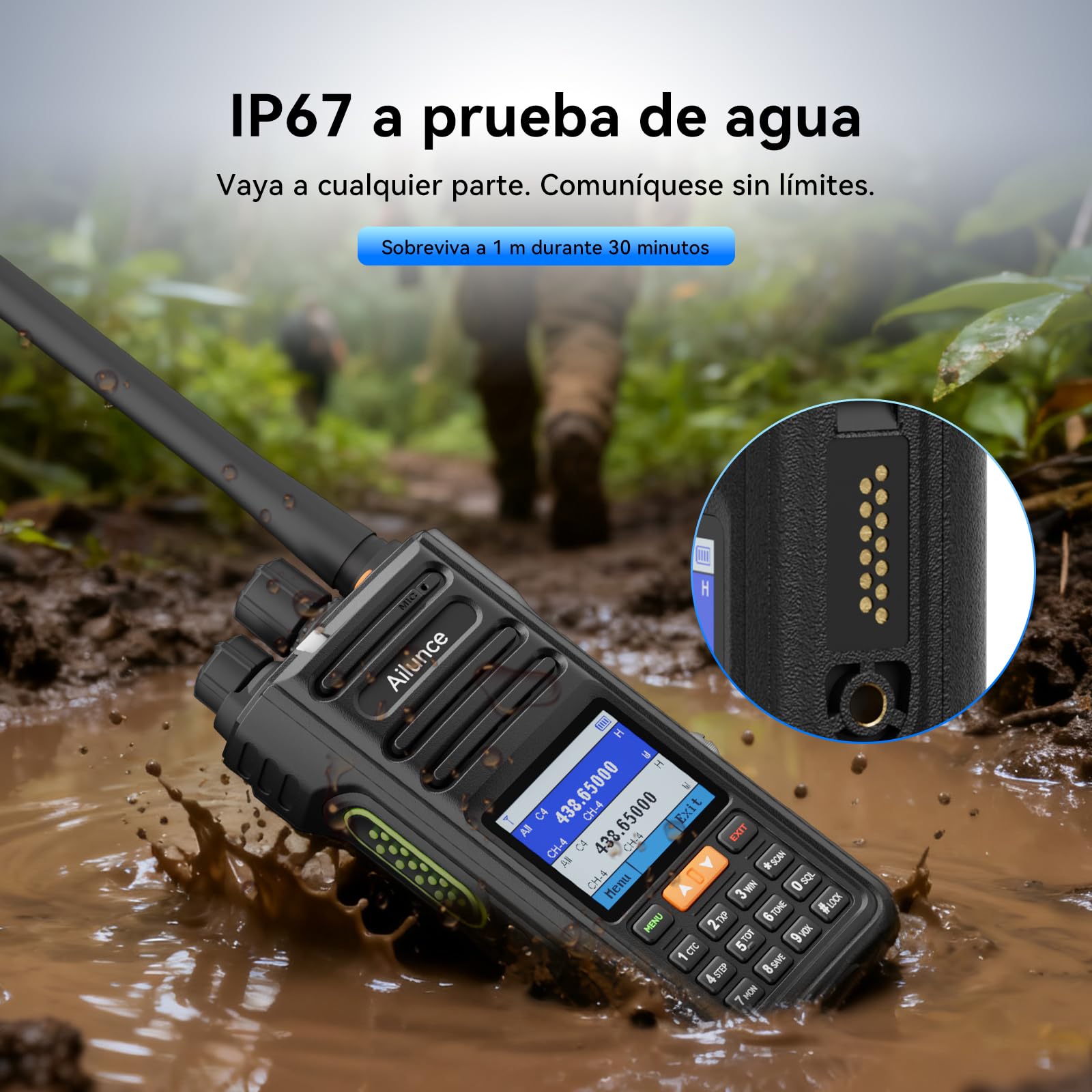 Retevis Ailunce HA2 Radioaficionado, Emisora Caza Walkie Talkie, APRS/GPS, Bluetooth, Control De Aplicaciones, Recepción de Banda de Aire, 2800mAh USB-C, IP67 Walkie Talkie Largo Alcance (1 Stück)