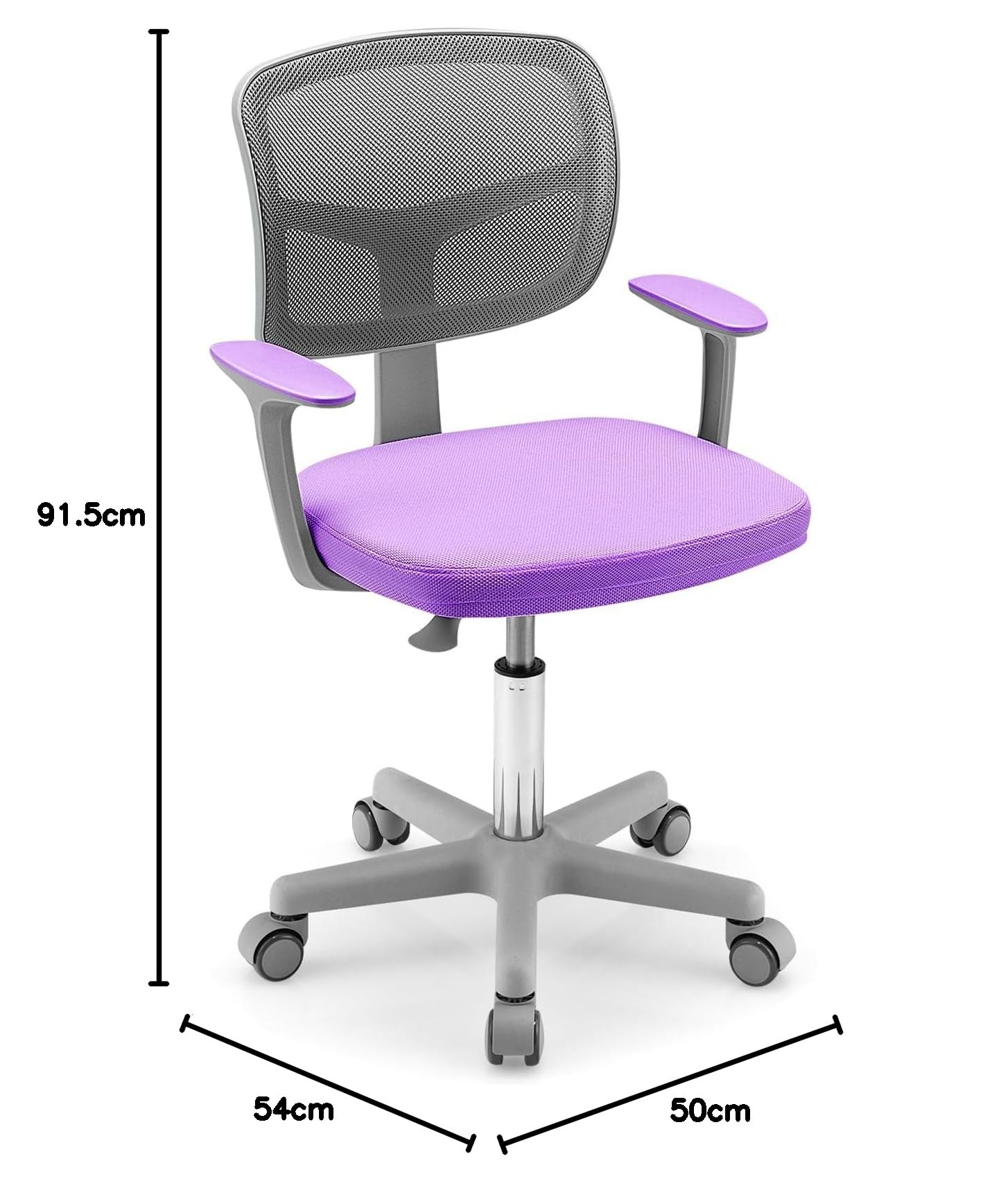 FANTASK Sedia da scrivania per bambini, 80-91,5 cm, regolabile con schienale e braccioli, sedia da scrivania per bambini girevole