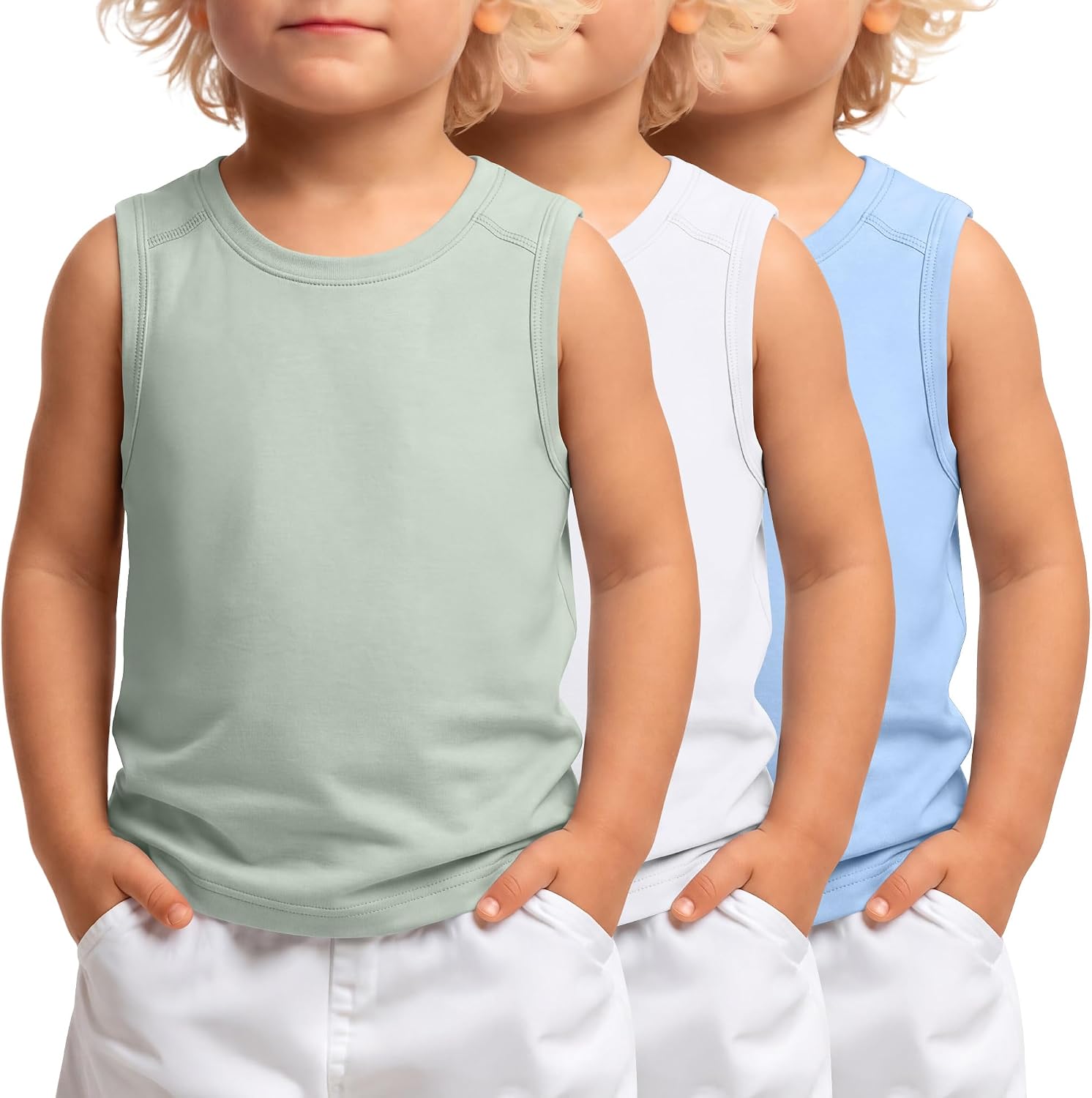 Halfchet 3 Pack Toddler Boys Tank Tops Sleeveless Crew Neck Summer Shirts Baby Loose Fit Muscle Tanks Soft Casual Undershirts