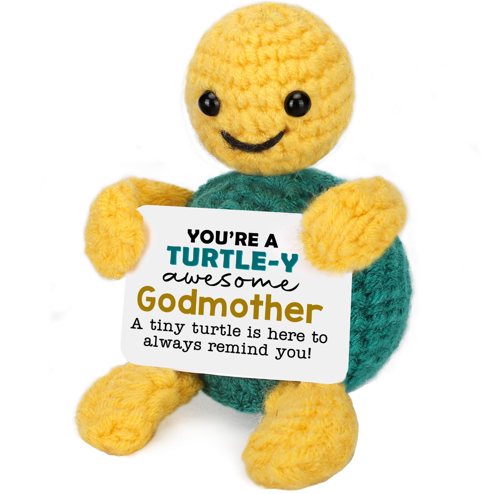 Mini Funny Christmas Turtle Mothers Day Godmother Gifts from Godchild,Godmother Proposal Birthday Gifts, I Love You God Mother Present from Godchild Goddaughter,Cute Small Handmade Positive Crochet