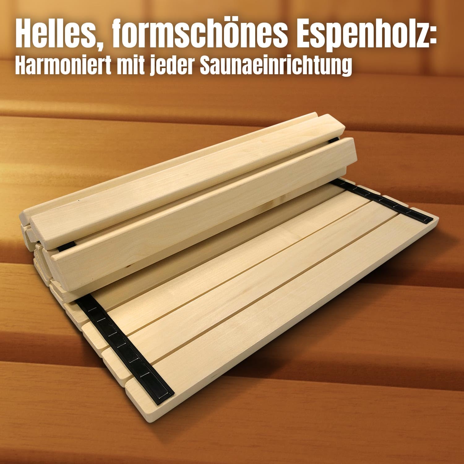 Sauna Bodenmatte 80x60x2 cm FSC Espenholz Rollbar Rutschfest Wärmebeständig Luftfeuchtigkeitsbeständig