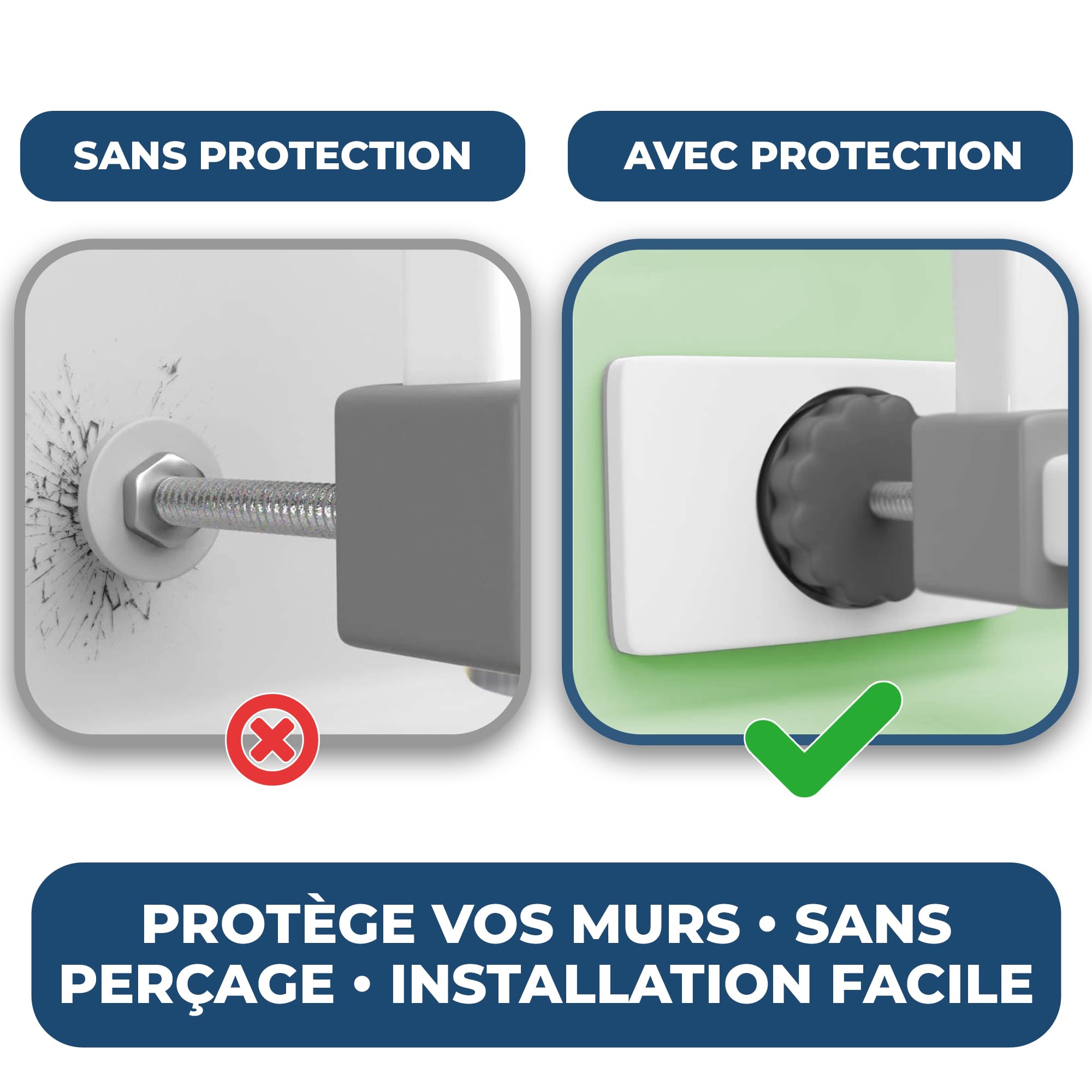 Hoffenbach 4X Patins de Protection Murale – Grille et Barrière de Sécurité pour Escalier & Porte – Protection Murale sans Perçage – Fixation à Pression pour Bébé & Enfants