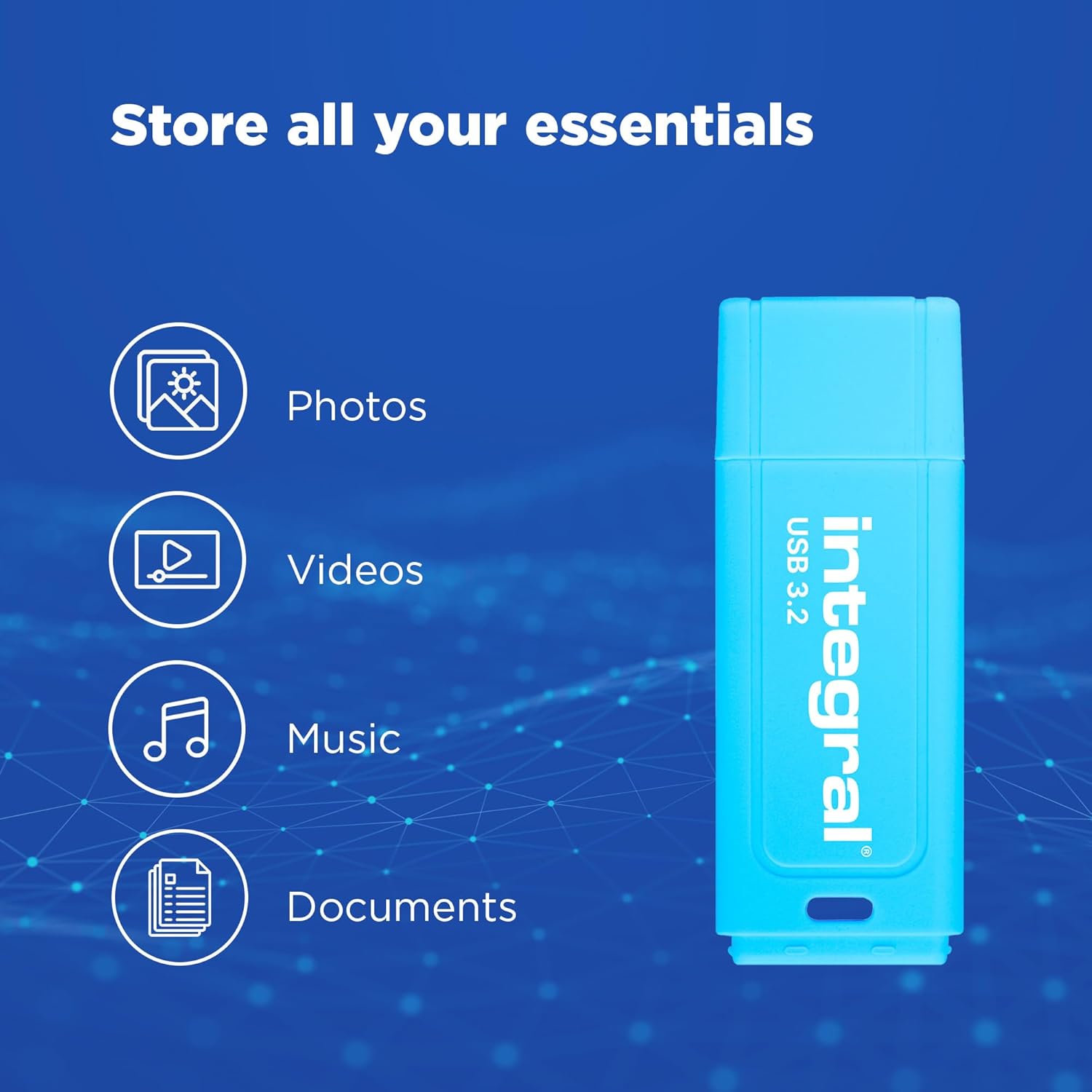 Integral Neon-C 64GB USB 3.2 Gen 1 Flash Drive - High Speed Type-C/USB 3.1/3.0, NEON Blue, 150MB/s Read, 30MB/s Write, Plug and Play, Portable Storage for PC, Mac, Laptop