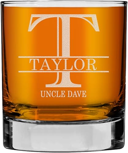 Miniatura 6 de Monograma grabado de 11 oz Whisky Rocks Glass (letra L), regalos personalizados de Bourbon A-Z para hombres, vidrio escocés personalizado a la