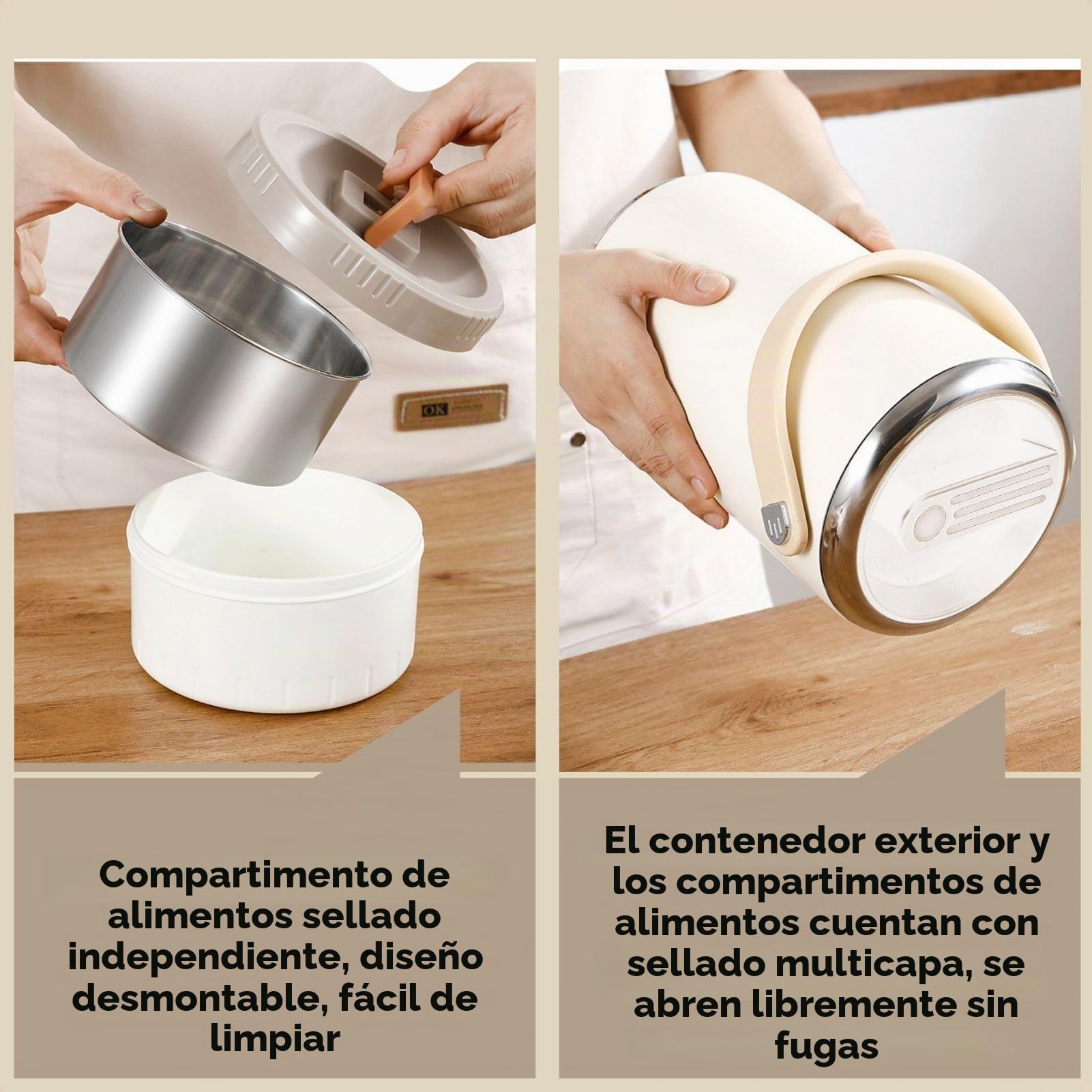 Termo Comida Caliente 2600 ml, Recipiente Térmico para Alimentos de Acero Inoxidable con 3 Compartimentos, Fiambrera Térmica para Oficina, Picnic al Aire Libre (Blanco)