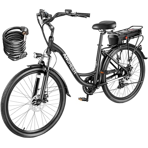 ANCHEER Electric Bike for Adults, 48V 500Wh EBike, UP to 60 Miles, Removable Battery, Fast-Charge, 26" Commuter Electric Bicycles, 7-Speed, LCD Digital Display, Suspension Fork, Cruise Control, UL2849