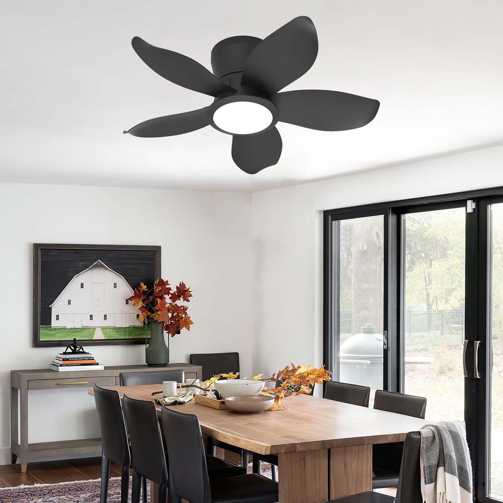 HXYSXHJUO 65CM Smart Ceiling Fan with Light, APP & Remote Control, Dimmable LED, 6 Speeds Timer, Quiet DC Motor Chandelier A for Bedroom Living Room Flush Mount-Black