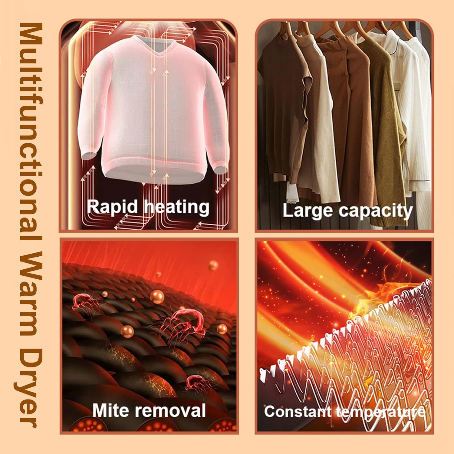 Household Clothes Dryer, Lightweight Electric Heater, with Blower Hose & Cloth Cover, for Warming Futons, Clothes, Shoes - Wet, Rainy Weather