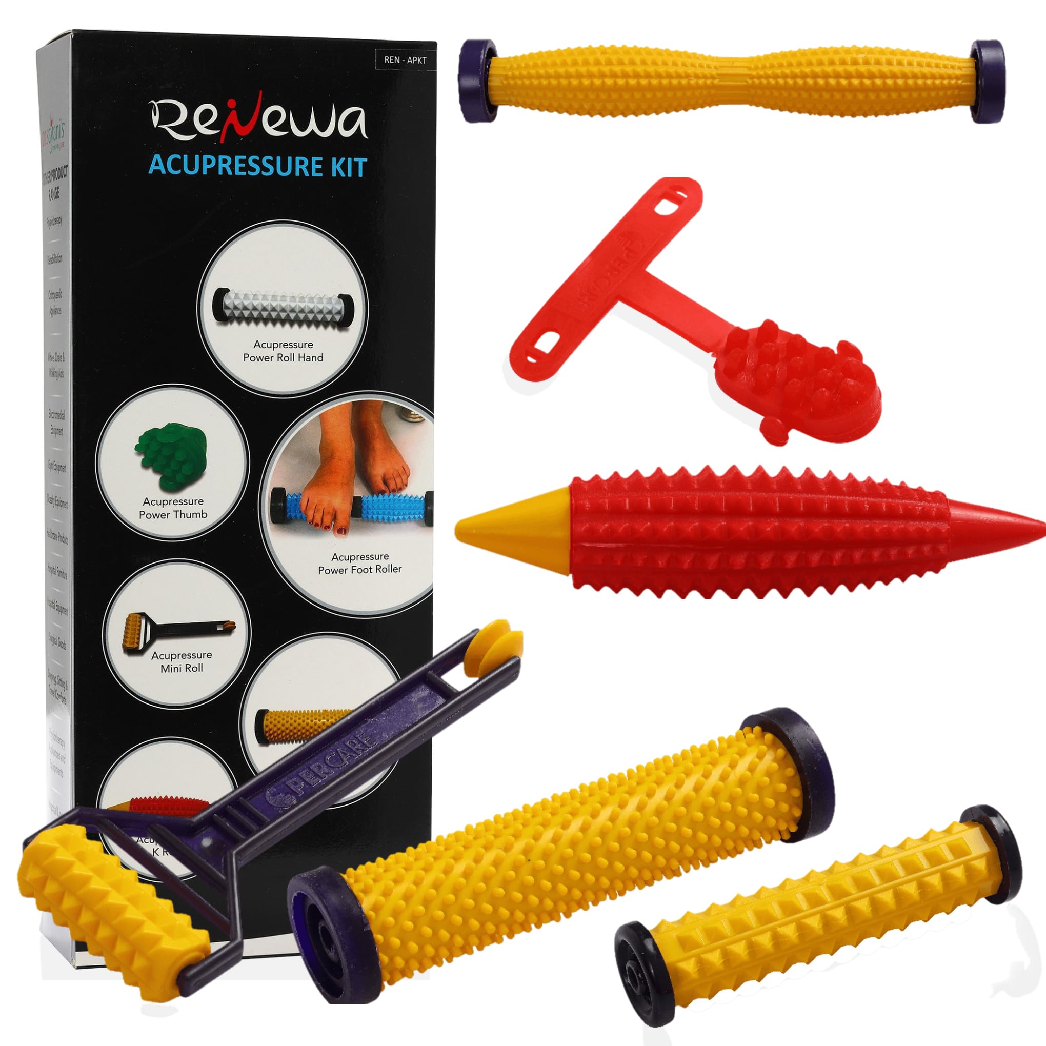 Renewa Acupressure Kit Massager for Stress and Pain Relief | Acupressure Tools With Full Body Power Rollers | Foot Roller Massager Manual, Multicolor (B0B2KHFTKC) Amazon Price History, Amazon Price Tracker