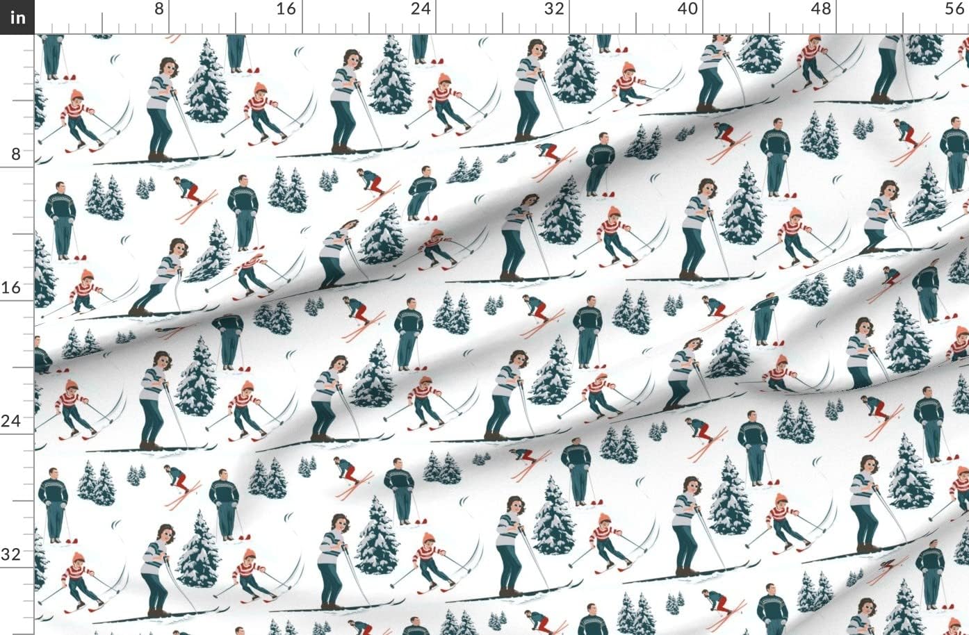 Spoonflower Fabric - Sports Ski Vintage Retro Winter Snow Fir Mountain 1960S Skiing Printed on Polartec(R) Fleece Fabric by The Yard - Sewing Blankets Loungewear and No-Sew Projects
