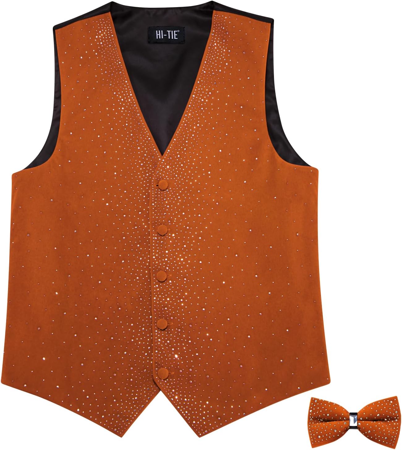 Hi-Tie Men's Sparkling Velvet Waistcoat Suit Vest and Bow Tie Set Tuxedo Vests Flower Lapel Pin for Wedding Party Performance