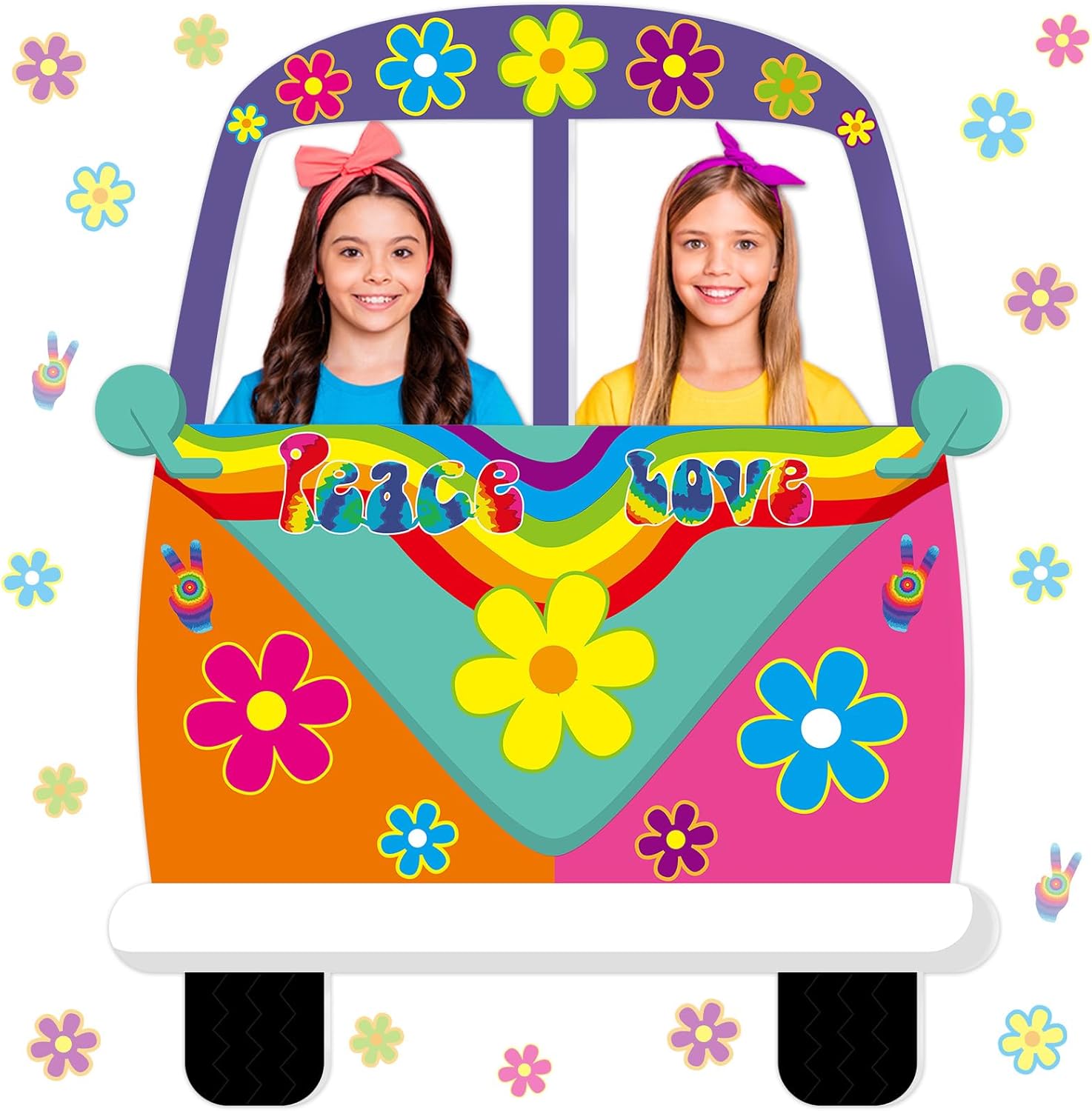 60's Hippie Bus Shaped Photo Prop 60s Party Decor Retro Groovy Foam Board Van Prop Hippie Selfie Frame Backdrop Birthday Party Supplies Retro 60s 70s Party Favor 34.6 x 31.5 Inch